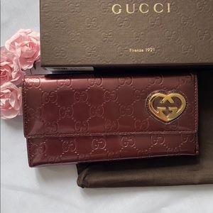 GUCCI Shima Heart Leather Bifold Wallet